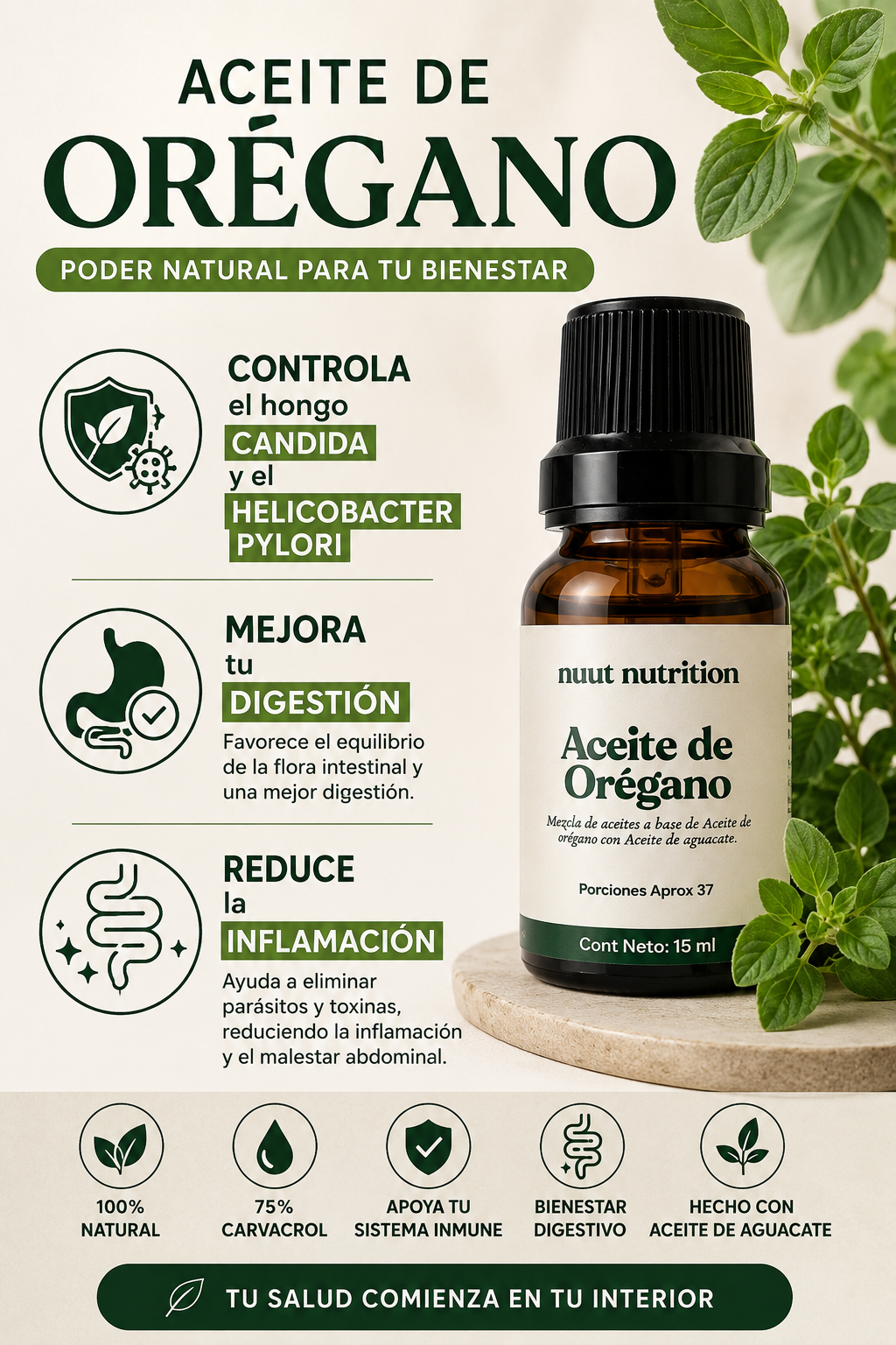 Aceite de Oregano - Controla Candida y Helicobacter Pylori